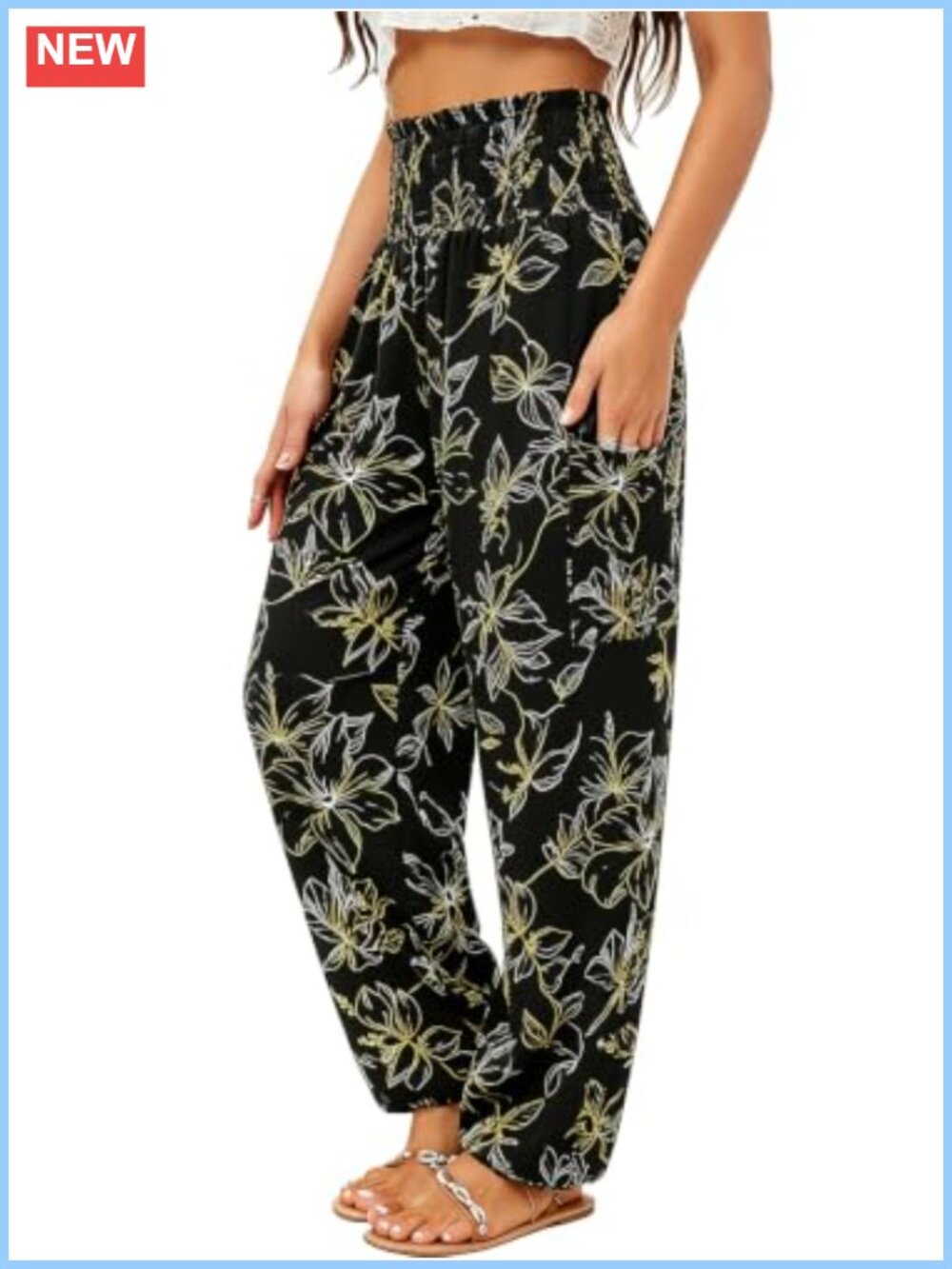 High Waist Harem Pants with Pockets, Women's Boho Yoga Palazzo Trousers